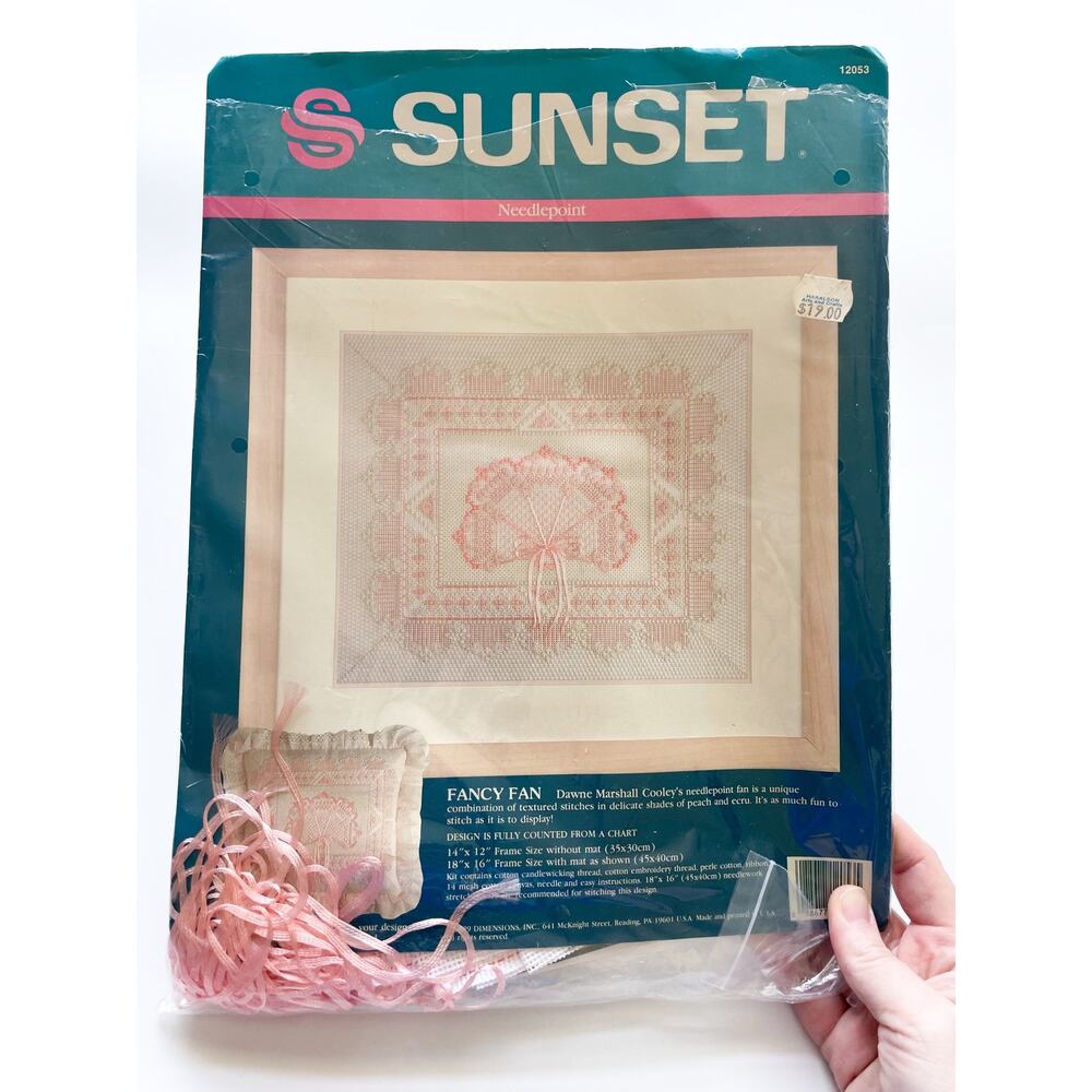 Vintage Sunset Needlepoint 'Fancy Fan' Kit Partially Completed